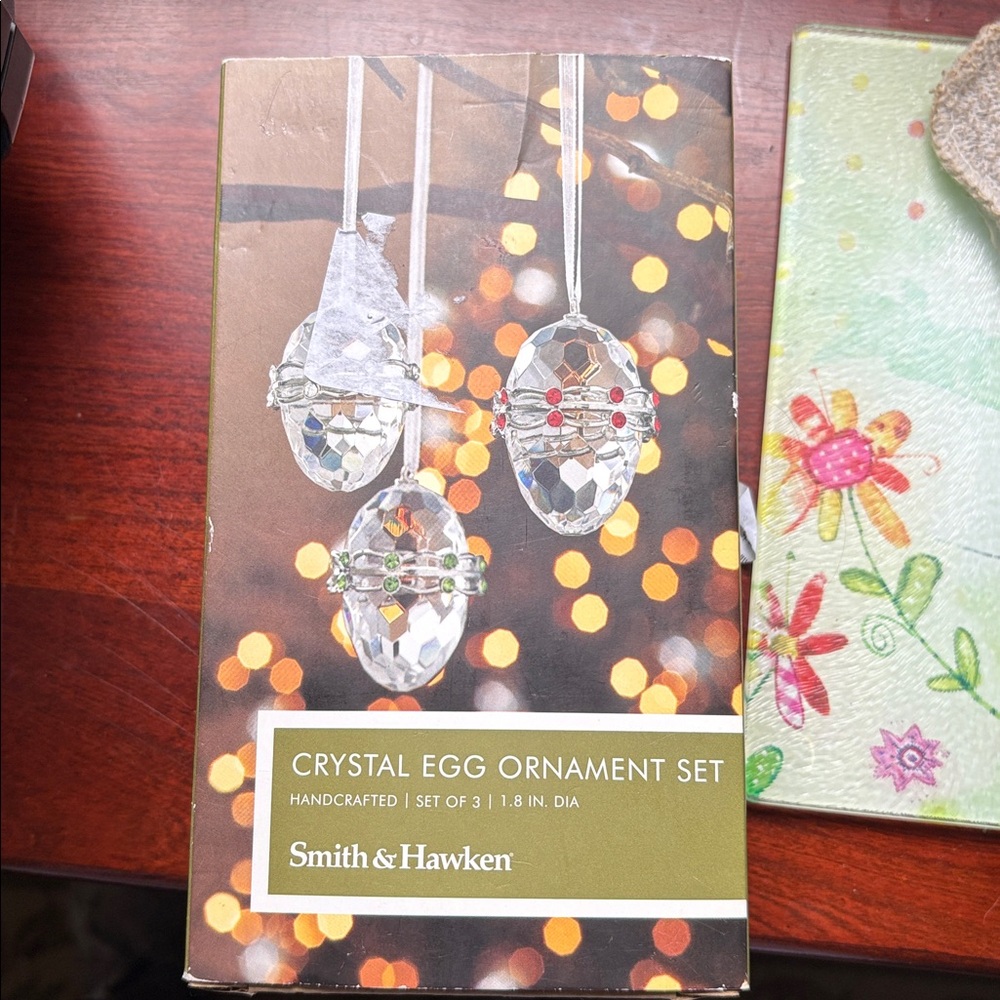 Smith & Hawken Crystal Egg Ornaments with Red and Green Accents